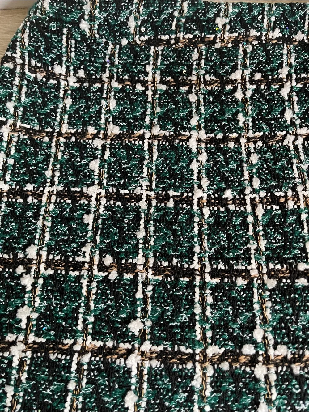 Plaid Tweed Mini Skirt with Pearl Button Accents